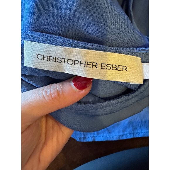 Christopher Esber Dress Women 4 Blue Multi Panel Disconnect Ruched Halter Maxi - Picture 12 of 14